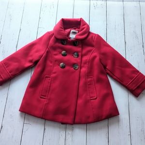 Old Navy Wool Jacket Girls 2T Red Winter Coat Button Down Pockets Lined Toddler